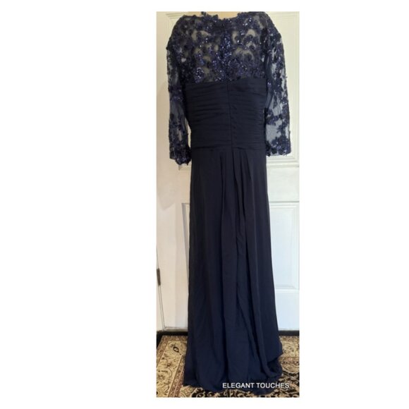 Women's Plus Evening Gown Sequined Lace Dress 20W Navy Blue Ruched Slimming 2XL - Picture 4 of 16